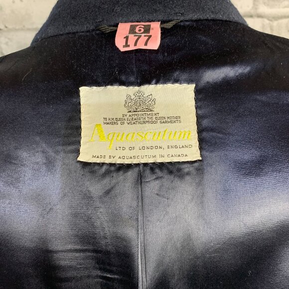 Aquascutum London Vintage 90s Cashmere Wool Overcoat Medium Navy Trench Coat - Picture 9 of 16